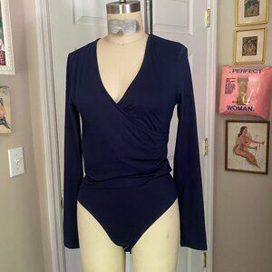 NORDSTROM NAVY Mock Wrap stretch Long sleeve Bodysuit Blouse Shirt *SMALL*
